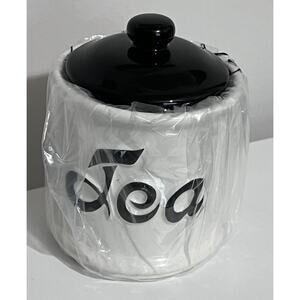 Vintage Jay Imports TEA Ceramic Canister Taiwan Black and White NEW